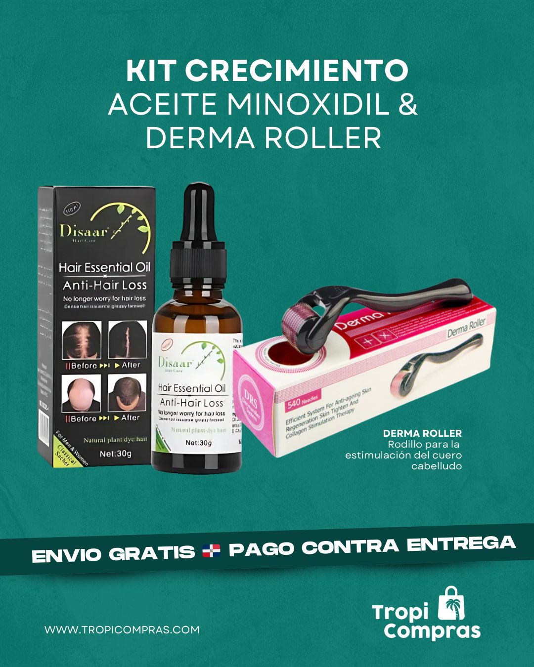 KIT DE CRECIMIENTO ACEITE MINOXIDIL & DERMAROLLER