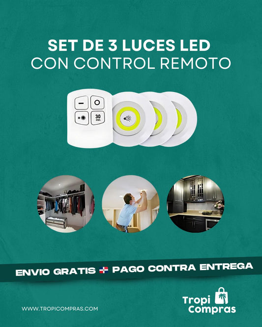 SET DE 3 LUCES LED CON CONTROL REMOTO